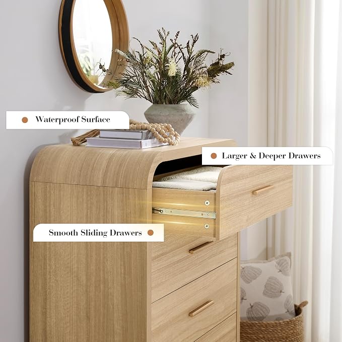 Curved 5-Drawer Dresser for Bedroom, 45.59" Tall Modern Chest of Drawers - Image 7
