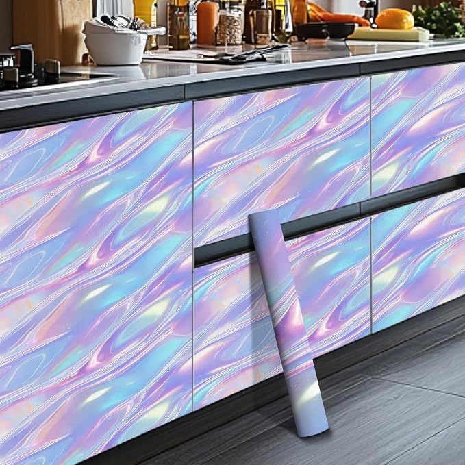 HOMETITUTE Pastel Iridescent Flow Wave Wallpaper Peel and Stick Contact Paper - Image 7