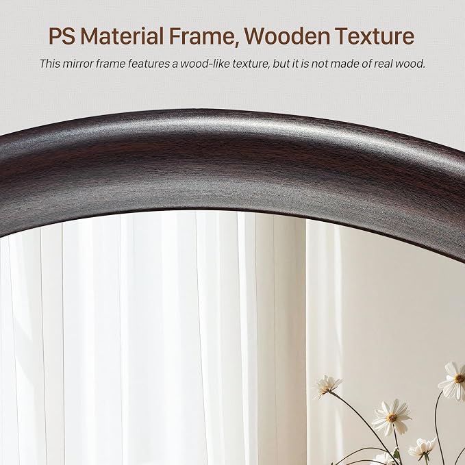 Round Mirrors 36 Inch, Rustic Decorative Transitional Dark Walnut Wall Mirror - Image 5