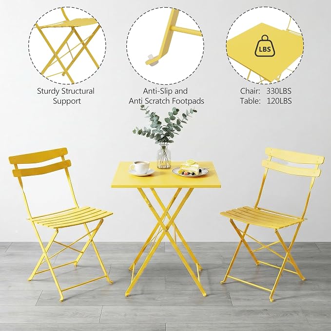 GarveeLife 3 Piece Patio Bistro Set, Folding Patio Bistro Table and Chairs Set - Image 6