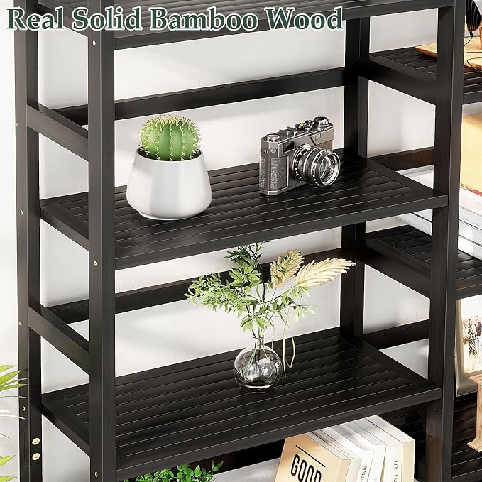 Homykic Bamboo Bookshelf, 71” Tall Triple Wide Bookcase - Image 9