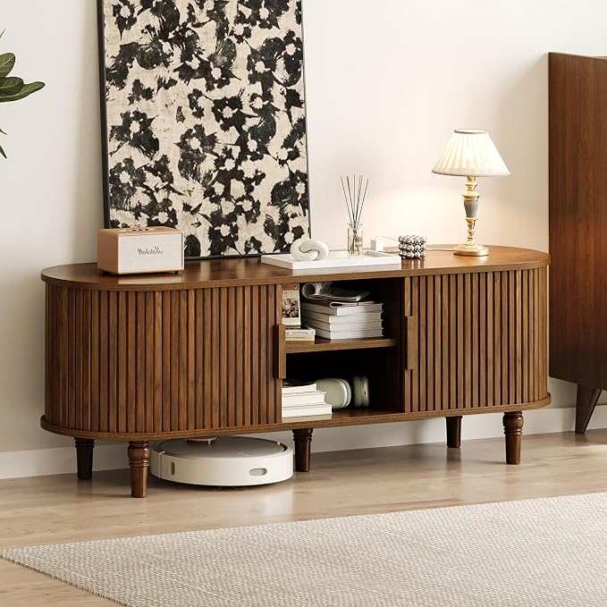TV Console with Power Outlet-55 Entertainment Center with Sliding Tambour Door - Image 9