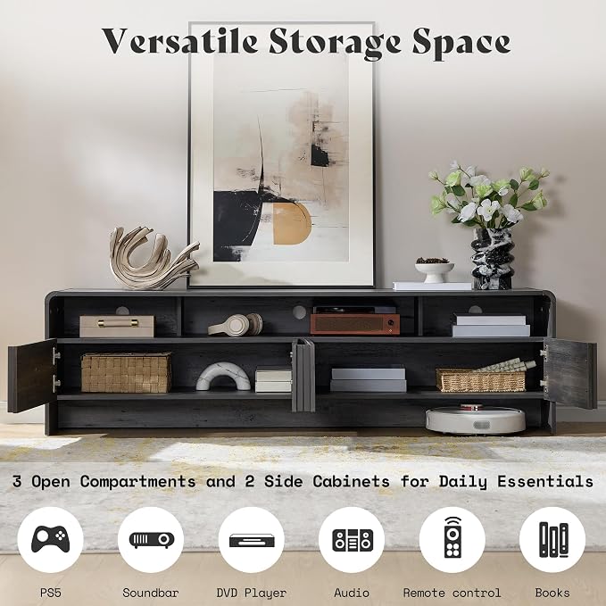 AMERLIFE 70" Modern TV Stand for TVs up to 80", Fluted Wood Entertainment Center - Image 2