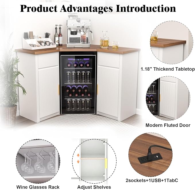 GDLF Corner Bar Cabinet with Fridge Space, Corner Coffee Bar Station with - Image 4
