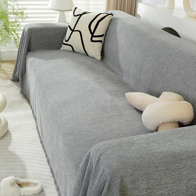 DREAMINGO Modern Minimalism Light Grey Couch Cover Sectional Sofa Covers - Image 7
