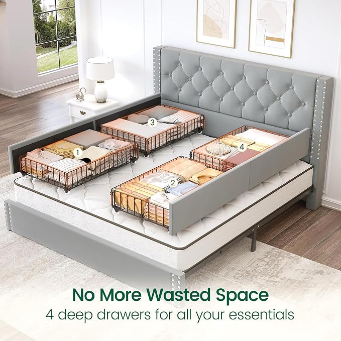 LARMACE Full Size Bed Frame Upholstered Platform Bed - Image 4