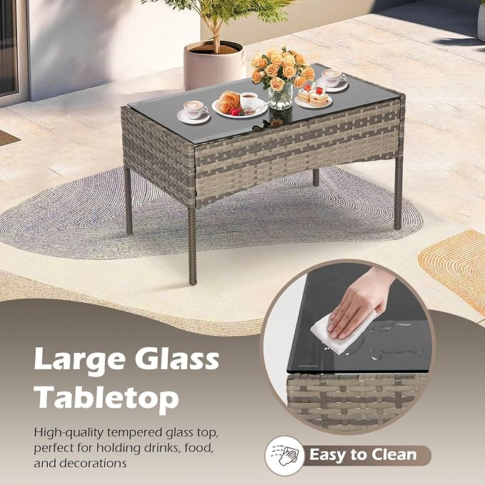 FDW | 4-Piece Patio Furniture Set | Gray & Khakhi | Outdoor Wicker Furniture - Image 7