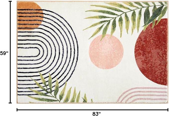 RoomTalks Mid Century Modern Washable Rug, Boho Cute Aesthetic 5x7 Area Rugs - Image 2