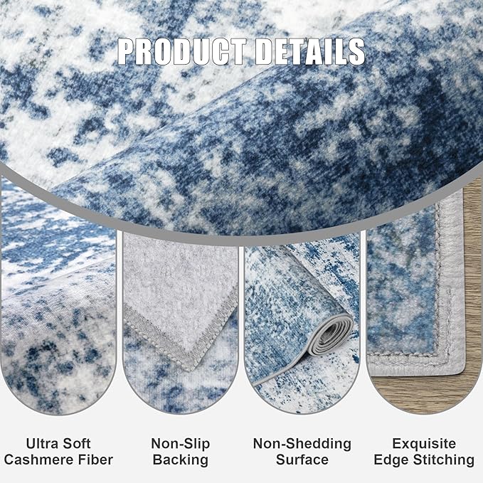 2.6'x14' Runner Rug Washable Rug: Modern Abstract Soft Thin Runner Rug Blue - Image 6