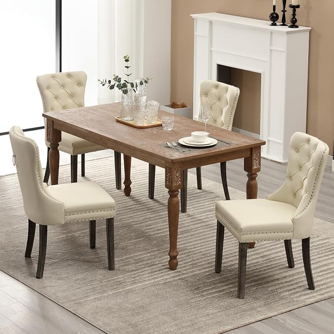 KCC Faux Leather Dining Chairs Set of 6, Upholstered High-end Tufted Dining - Image 10
