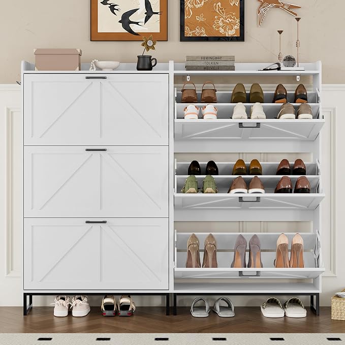 BORNOON Shoe Cabinet with 3 Flip Drawers Narrow Shoe Storage Cabinet Organizer - Image 5