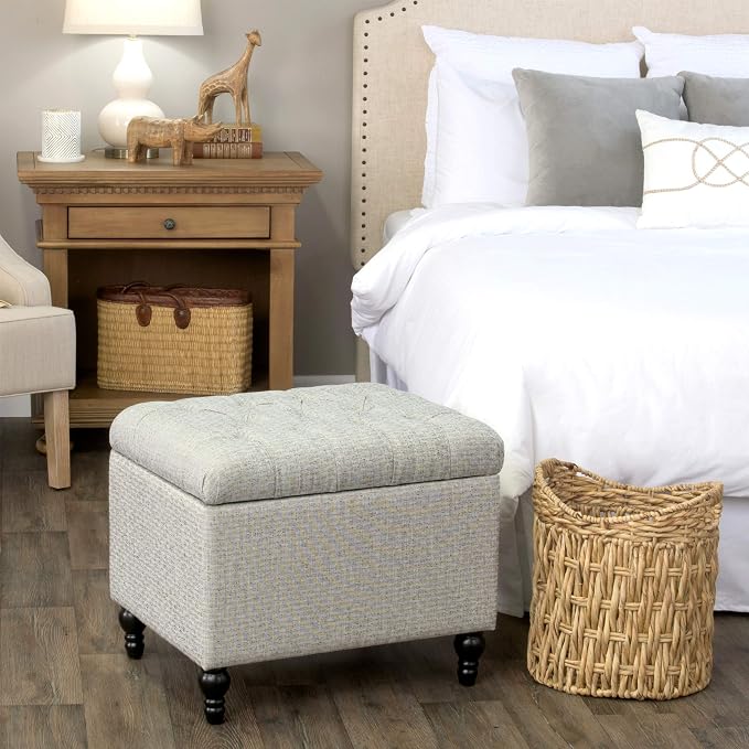 Homepop Home Decor | Upholstered Button Tufted Storage Ottoman | Hinged Lid - Image 4