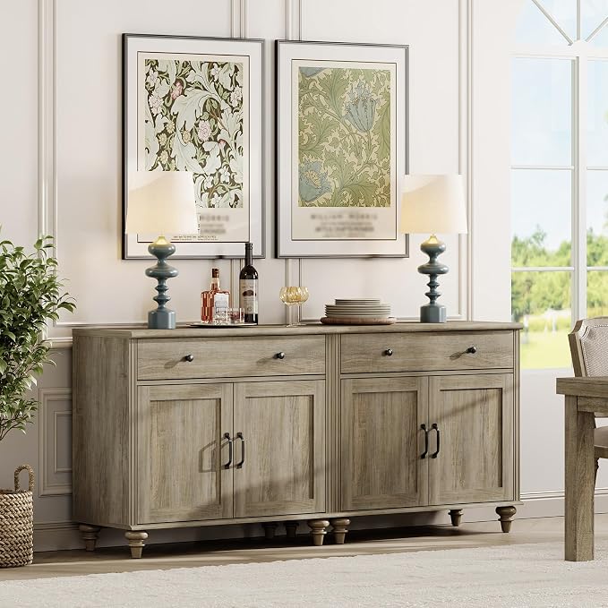 WAMAPT Buffet Cabinet with 4 Doors and 2 Drawers, Large Coffee Bar Table Wood - Image 3