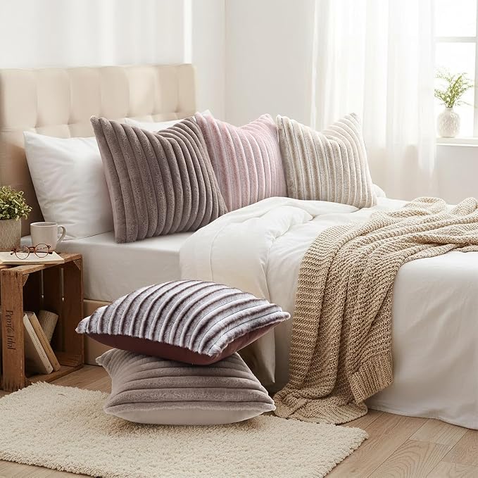 decorUhome Cozy Faux Fur Throw Pillow Covers 24x24 Set of 2 Decorative Soft - Image 4