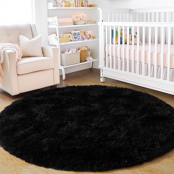 6‘x6’ Black Round Rug for Bedroom, Ultra Soft Fluffy Circle Rug for Kids Girls - Image 9