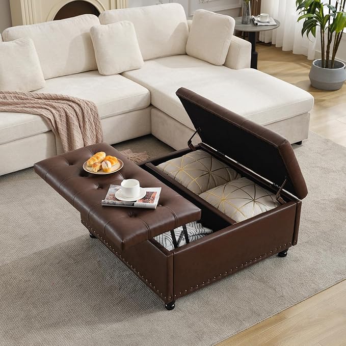Tbfit Large Square Storage Ottoman Bench, Tufted Upholstered Coffee Table by TBfit