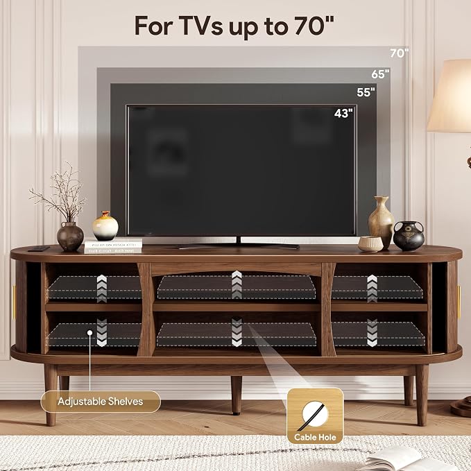 Decofy Mid Century TV Stand for TVs up to 70 Inches, Entertainment Center - Image 3