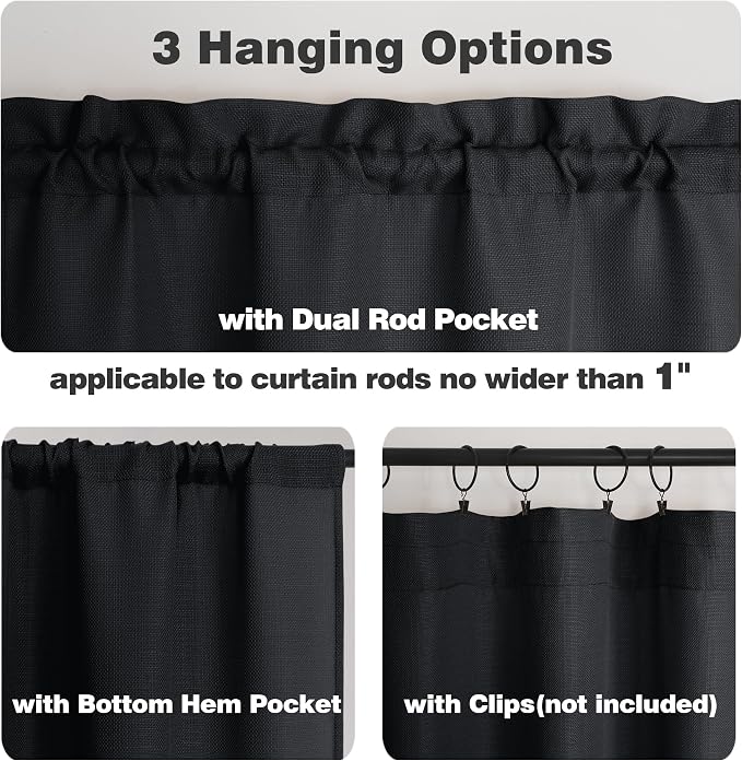 Chyhomenyc Black Valance for Windows, Light Filtering Faux Linen Decorative - Image 3