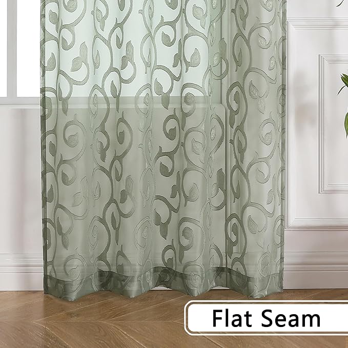 OWENIE Furman Sage Green Semi Sheer Curtains 72 inches Long - Image 7