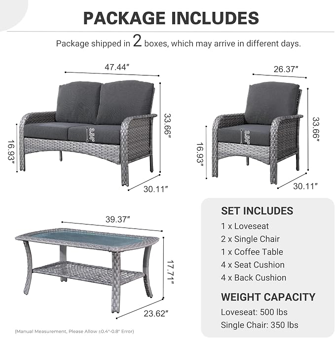 ovios 4-Piece Patio Furniture Set, Outdoor Wicker Sofa - Image 8