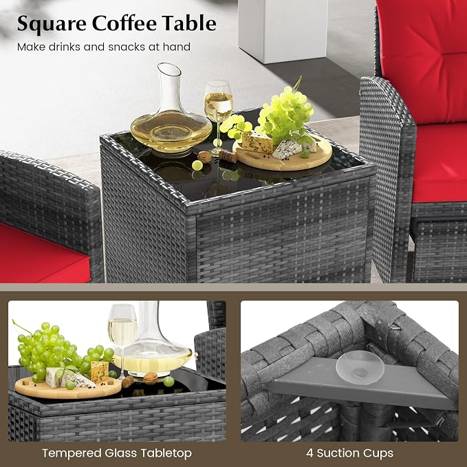 Tangkula 5 Pieces Patio Conversation Set, PE Wicker Rattan Outdoor Furniture Set - Image 8