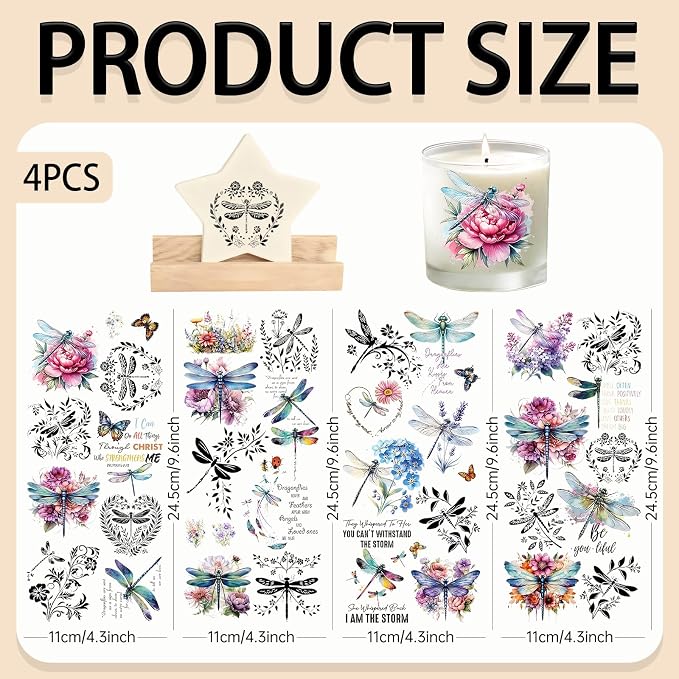 4 Sheets Rub on Transfers for Crafts, Dragonflies Furniture Transfers for Wood - Image 2