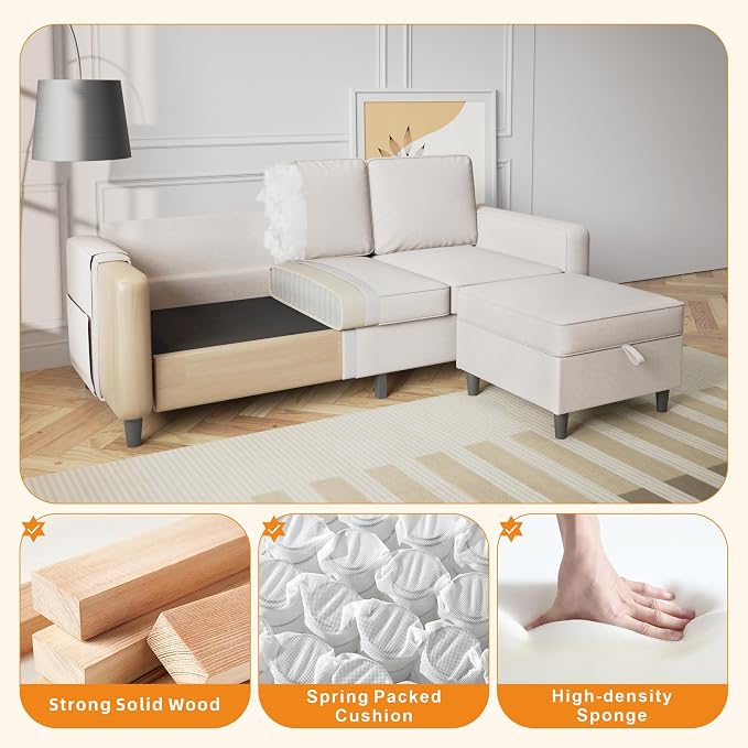 78" Sectional Sofa Couches for Living Room, Convertible L Shaped Couch - Image 3