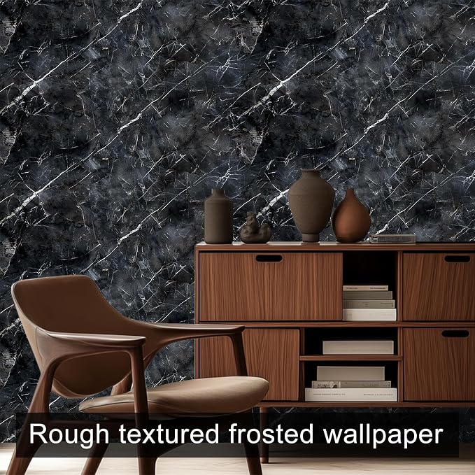 HOMETITUTE Black Marble Wallpaper Peel and Stick Dark Stone Pattern 118.1x17.7 - Image 3