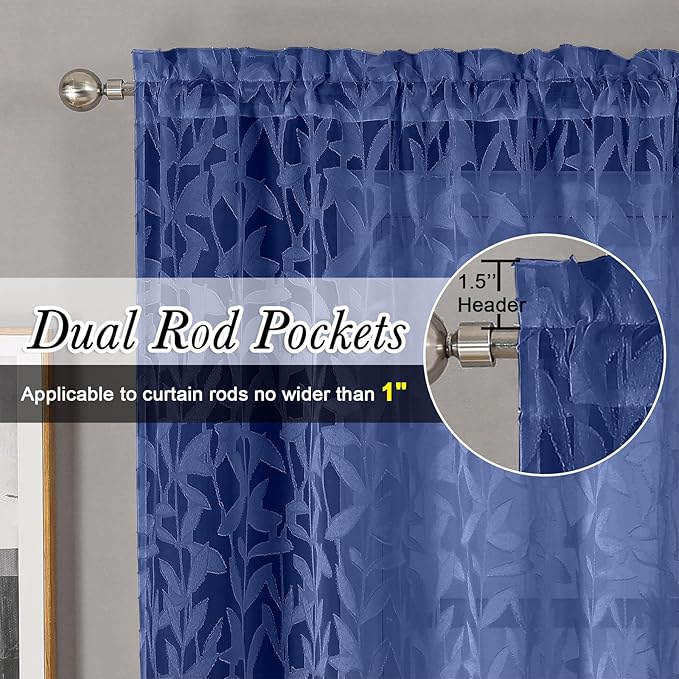 Lecloud Leia Dusty Blue Sheer Curtains 72 Inch Length 2 Panels, Airy & - Image 2