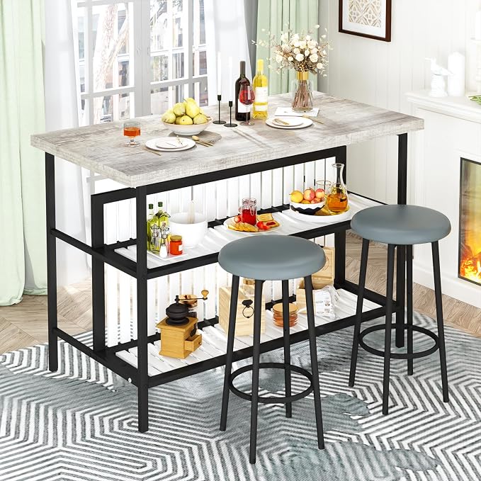 AWQM Kitchen Island with Seating & Storage Shelf, Faux Marble Island Table - Image 4