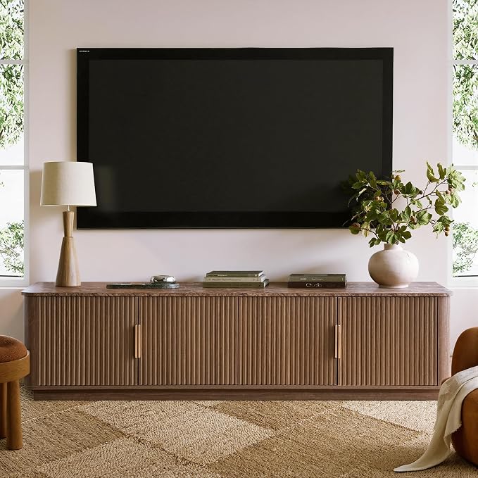 win2win 67" TV Stand for 80 Inch TV, Mid Century Modern Fluted Entertainment by WIN2WIN