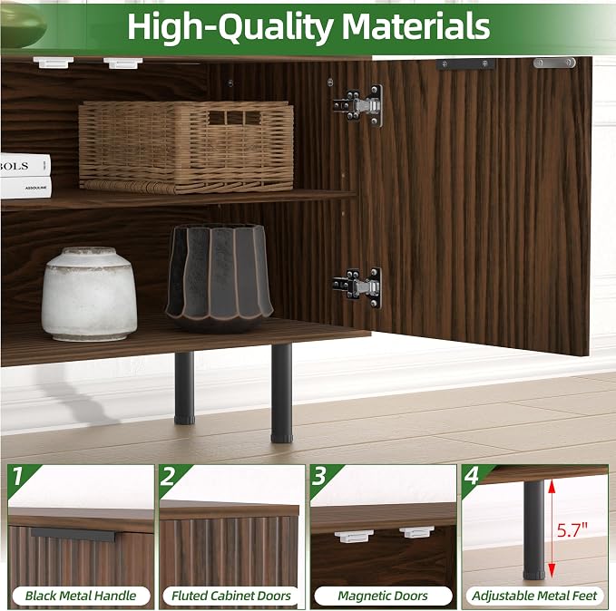 TV Stand for 80 Inch TV, Fluted Entertainment Center - Image 8