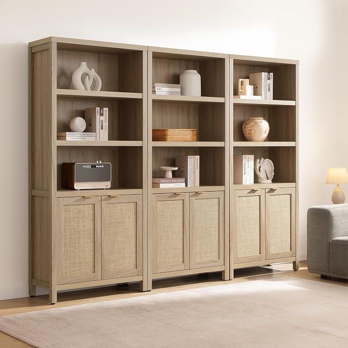 SICOTAS Bookcase 71" Tall Bookshelf 5 Tier Rattan Boho Bookcase - Image 3