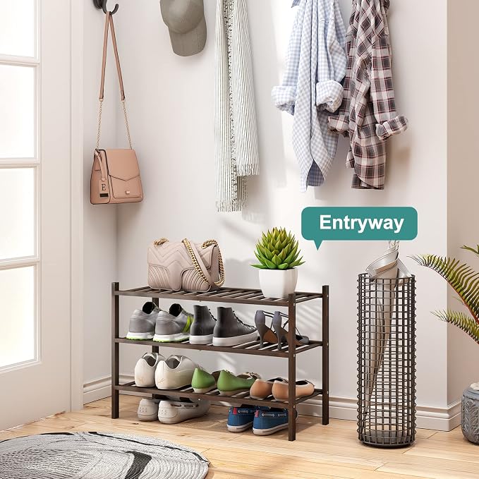 viewcare Shoe Rack for Closet, 3-Tier Bamboo Wood Shoe Racks, Stackable | - Image 2