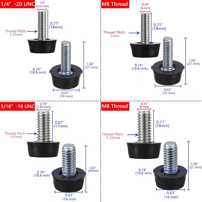1/4-20" UNC Thread Adjustable Furniture Levelers Screw in Threaded 20 Pcs - Image 2