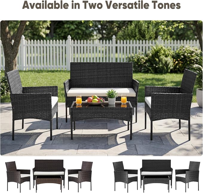 DUMOS 4 Piece Patio Furniture Set, All-Weather Outdoor Wicker Conversation Set - Image 4