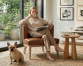 Brown Leather Barrel Chair by LIVINOVA
