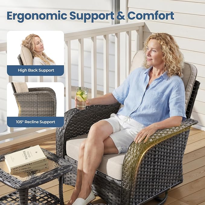 5 Pieces Wicker Patio Furniture Set, High Back Swivel Rocker Chairs Outdoor - Image 4