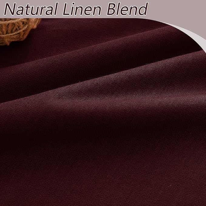 Burgundy 100% Blackout Linen Curtains 72 Inch Length 2 Panels Set - Image 3