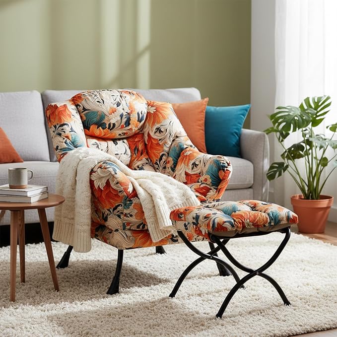 Welnow Lazy Chair with Ottoman, Modern Accent Chair with Armrests and a Side - Image 9