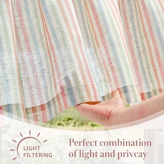 jinchan Valance Curtain Linen Textured Striped Window Curtain - Image 7