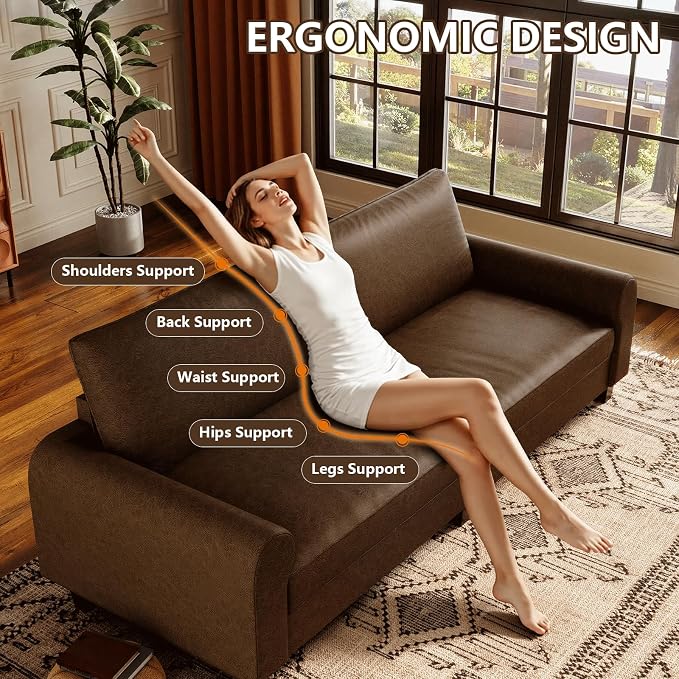 EASE MOOSE 88.5" Large Seat Faux Leather Loveseat Sofa, Waterproof and - Image 6