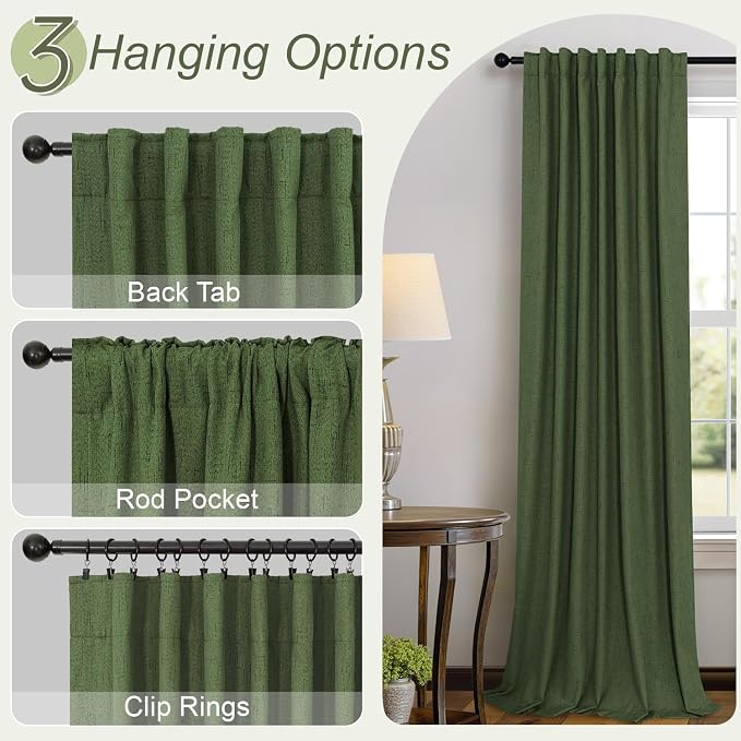 Olive Green Blackout Curtains 84 Inches Long 2 Panels Linen Boho Black Out Dark - Image 6