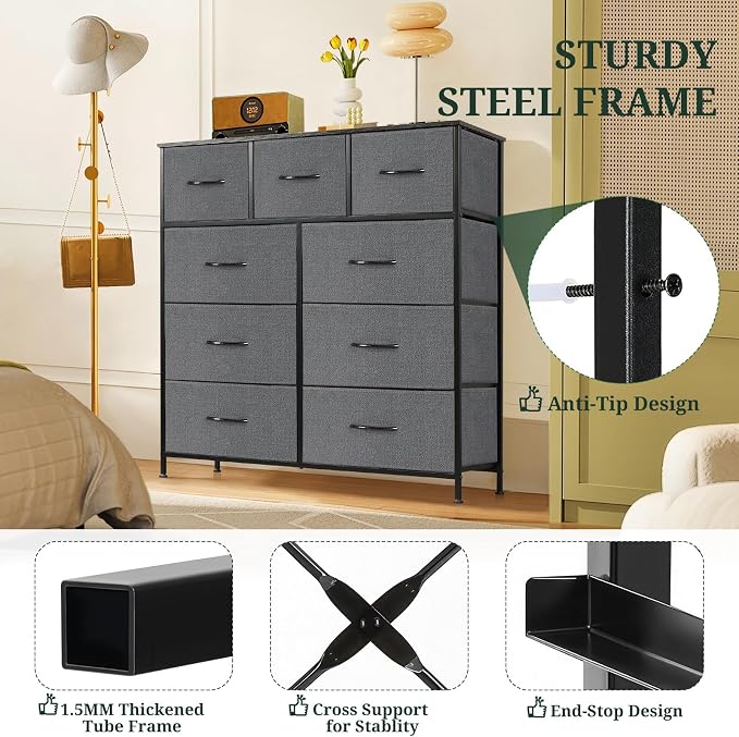 9-Drawer Dresser for Bedroom, Anti-Tip Tall Storage Organizer Chest of Drawers - Image 4