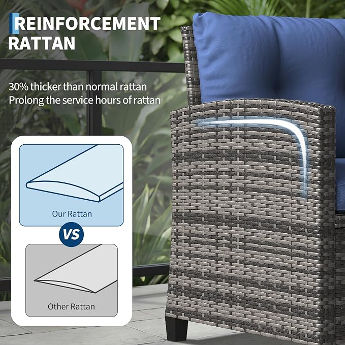 GarveeHome 3-Piece Outdoor Wicker Sofa Set, PE Rattan Patio Furniture - Image 3