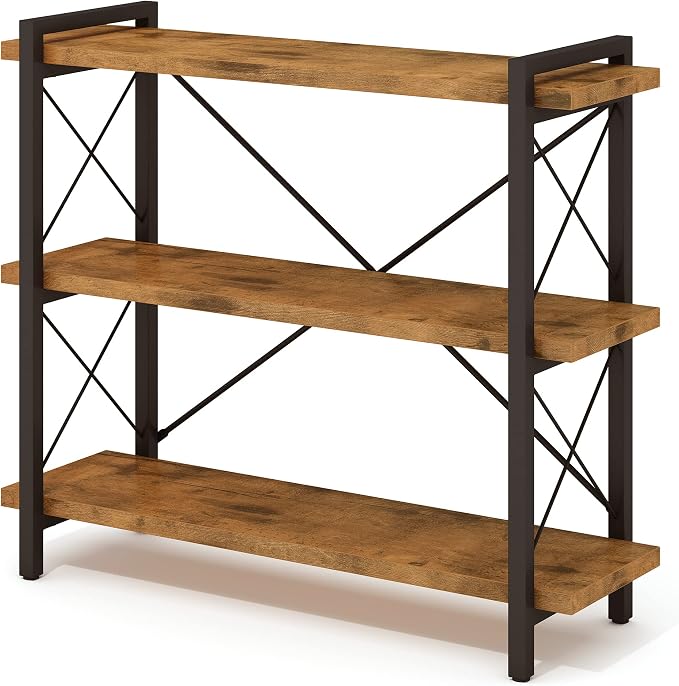 HCHQHS Bookshelf, 3-Tier Industrial Bookcase, Rustic Open Book Shelf, Wood and by HCHQHS