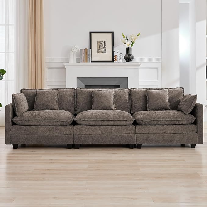 111'' Sectional Cloud Deep Seat Couch, Modern Comfy Chenille Modular Sectional by WUTUTUEE