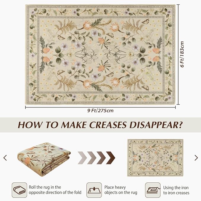 Area Rugs for Living Room, 6x9 Washable Vintage Rug for Bedroom, Non-Slip - Image 2