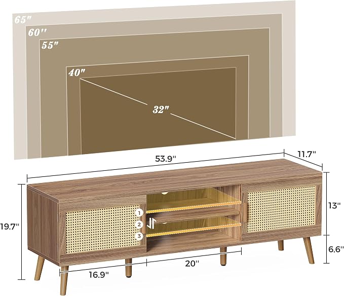 SUPERJARE Boho TV Stand for 65 Inch TV, Entertainment Center - Image 7