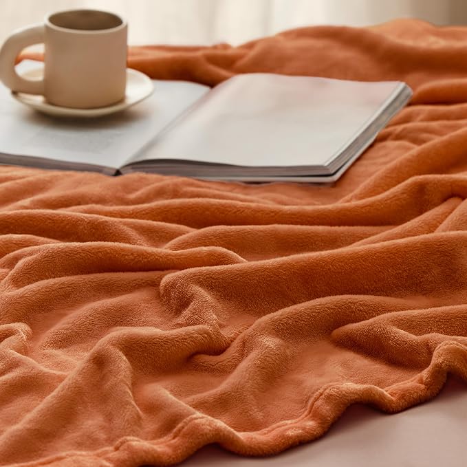 Bedsure GentleSoft Fleece Throw XL Blanket Dark Orange - Image 4